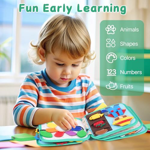 Image of Cobelae Busy Book for Toddlers 1-3, Montessori Toys for 1 Year Old | Felt Toddler Busy Board, Travel Toys for 1-3, Sensory Learning Quiet Activity Book, Gifts for Baby Age 1+