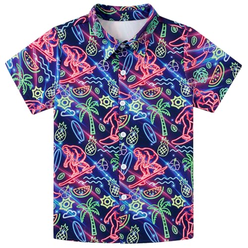 Image of uideazone Boys Hawaiian Shirts Novelty Printed Funky Short Sleeve Button Down Shirt Kids Aloha Luau Shirt 7-14T