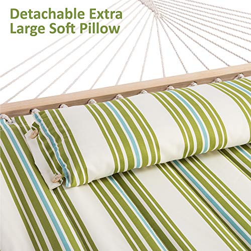 Image of SUNCREAT Portable Double Hammock with Stand, 475 lbs Capacity, Heavy Duty Two Person Hammock with Stand Included, Green Stripe