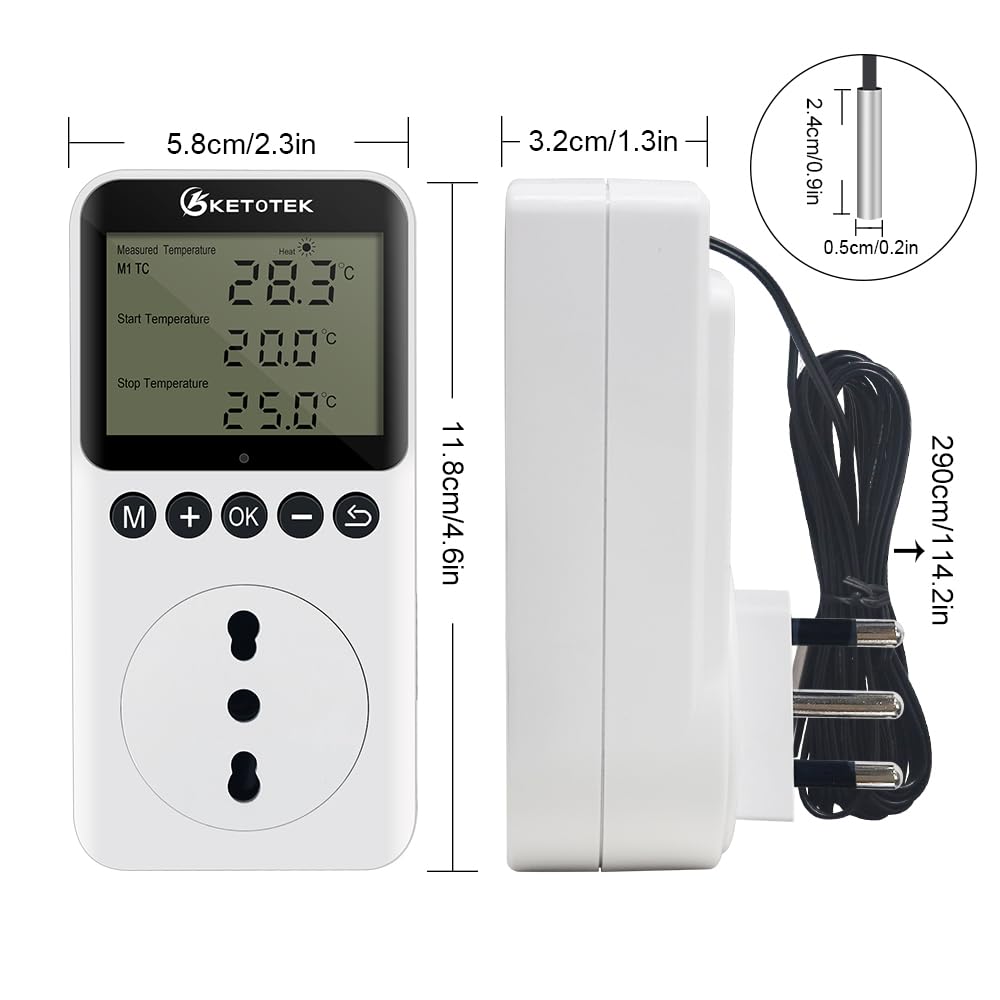 KETOTEK KT3200PRO Termostato eléctrico Toma de Corriente Controlador de Temperatura día-Noche Enchufe Ángulo de visión de 360 ​​° Calentador LCD Refrigeración Termostato de terrario para Reptiles