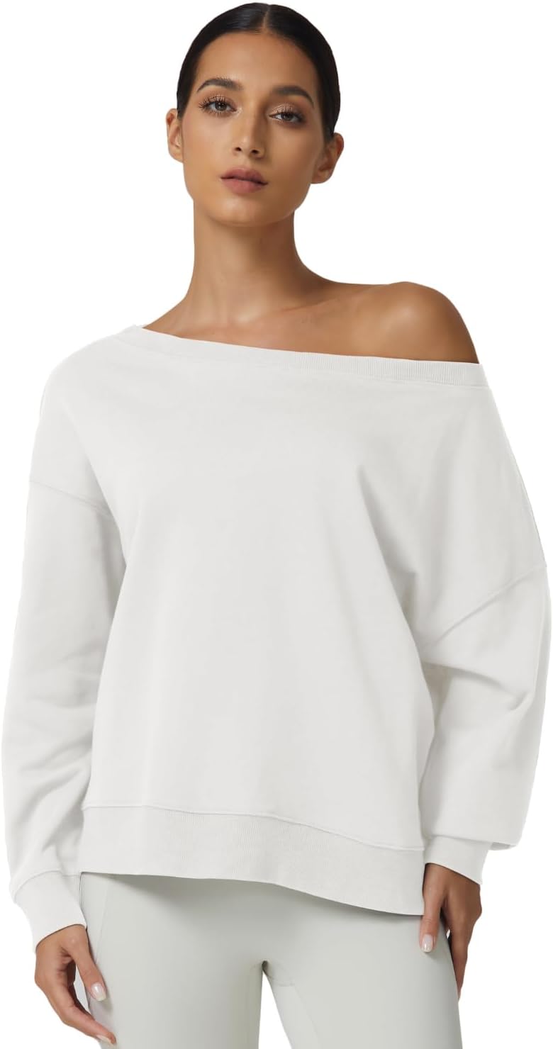QINSEN Womens Oversized Sweatshirt Long Sleeve Off The Shoulder Pullover Casual Comfy Fall Outfits - Image 5