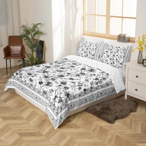 Linge de lit fleurs rustiques et feuilles botaniques motif chic