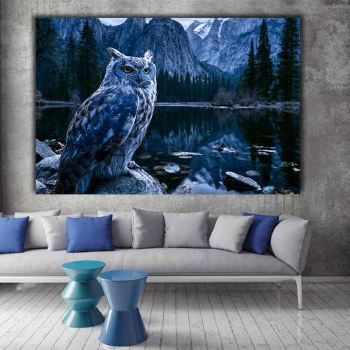 Tableau chouette des forêts PUQAAEO 20x30cm décoration murale avec cadre en bois pour salon