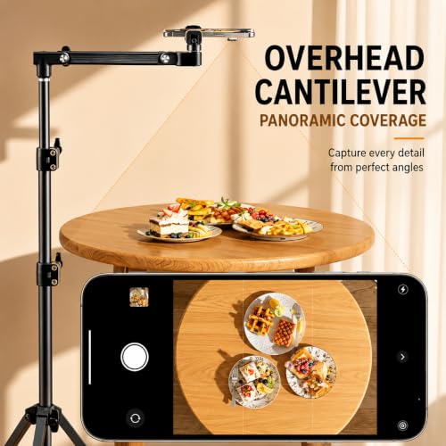 Image of Brolaviya 360-Degree Tripod with Gimbal arm Head, 225cm top Height, Portable, for Indoor /Outdoor Photography & Videography, Ideal for Live Streaming, Overhead Tripod Stand with Mobile Bracket