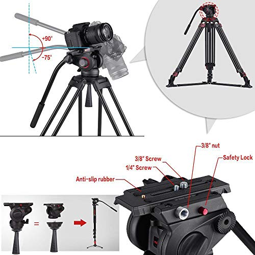miliboo MTT609A Kamera-/Video-Stativ aus robustem Aluminium, für Camcorder/DSLR, professionelles Einbeinstativ, 168,9 cm… – Bild 3
