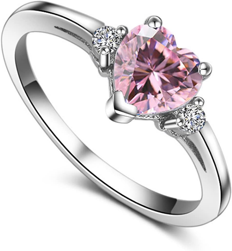 925 Sterling Silver Heart Shaped White Opal Engagement Promise Band Ring