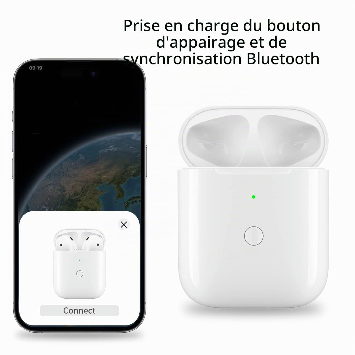 Étui de chargement sans fil pour Airpods 1ère et 2ème génération, étui de chargeur de rechange pour AirPods avec bouton de synchronisation d'appariement Bluetooth