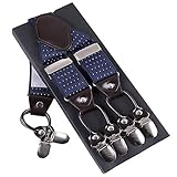 SCLDX Herren Hosenträger,Verstellbarer Gummizug Männer Y-Form Strapazierfähiges Leder Hosenträger Mit 6 Clips, Weißer Punkt Blau Elastische Bandage Riemen Für Hose, Hosen, Jeans, Hochzeit Bekleidung