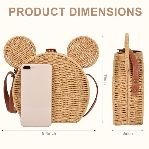 Mouse Ear Straw Purse for Women - Kawaii Rattan Woven Boho Crossbody Bag, Summer Wicker Beach Clutch handbags for Vacation2
