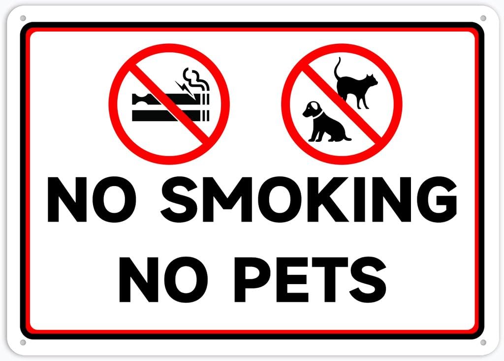8"x12" Aluminum Tin Sign Plate - No Smoking No Pets - Safety Restriction Alert, Caution Warning Notice