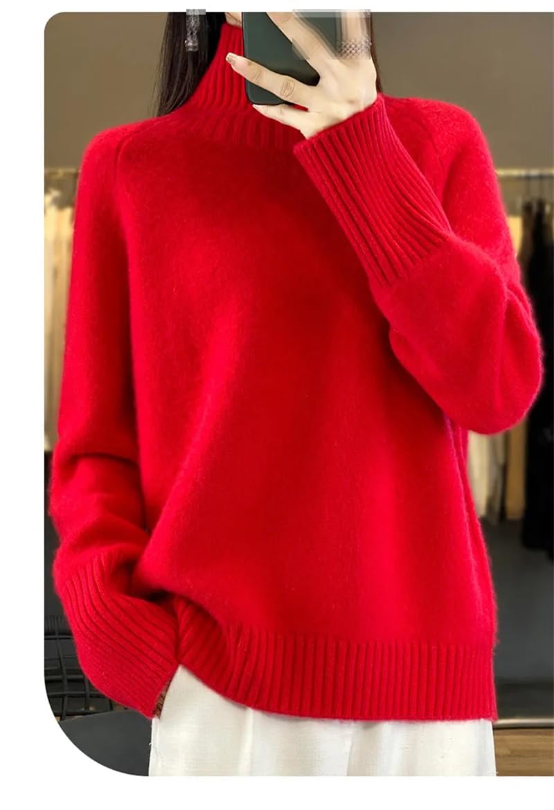 Dninmim Suéter de cachemira grueso de media tortuga para mujer, camisa de invierno holgada y perezosa