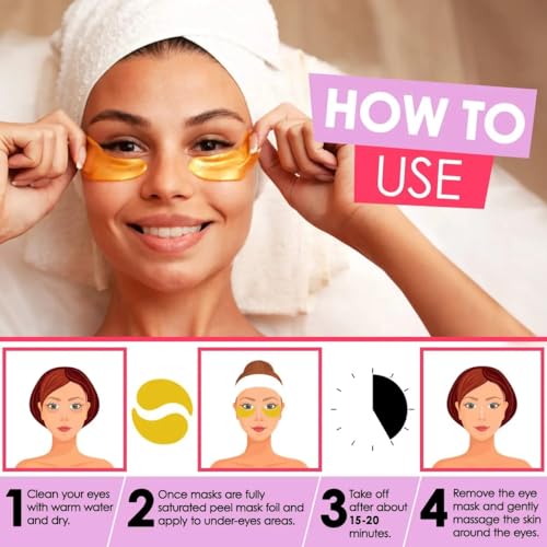 Generic 30 Pair Colagen Crystal 24k Gold hydrating Under Eye Gel Face Mask for Dark Circles Anti Aging Wrinkle, Puffy Eyes, Vegan Cruelty-Free Self Skincare Day & Night Treatment - Image 6
