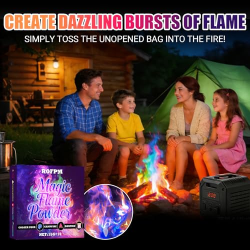 10 Stück Feuerfarben Pulver, Magisches Feuerfarben, Feuerfarbenwechselpulver, Bunte Farbwechsel Feuerfarben Set für Camping, Partys Flammenzauber in Feuerschale, Lagerfeuer, Kamin, 15g x 10