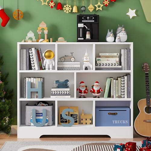 Image of HDDDZSW Book Shelf, 8 Cubes Storage Organizer, 3-Tier Open Shelf Wooden Bookcase, Freestanding White Bookshelf Cube Shelf for Bedroom, Living Room, Home Office