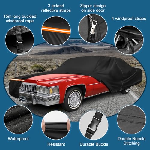 Image of Car Cover for Cadillac Deville 1959-1984 Coupe 2-Door Waterproof All Weather Full Car Cover with Door Zipper Car Covers for Automobiles for Sun Rain Snow Protection