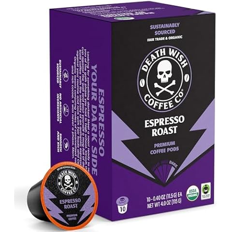 Death Wish Coffee Co. Espresso Roast Single Serve Coffee Pods - Fair Trade and Organic Coffee (10 Count) Cover