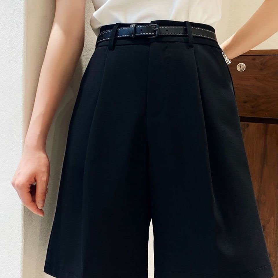 Short Femmes Couleur Solide Haute Taille Tout-Match Five Points Suit Shorts avec Ceinture