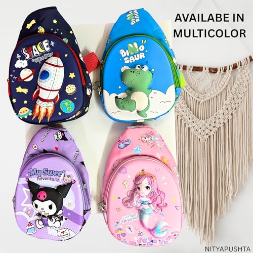 Image of Kids Small Cartoon Design Sling Crossbody Shoulder Bag for Boys & Girls, School Travel & Casual Backpack with Adjustable Strap for Children & Toddlers