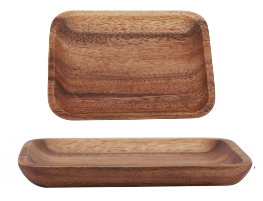 Image of Woodland Dreams Wooden Serving Platter, Sheesham Wood Rectangle Small & Cute Multipurpose Tray for Home and Kitchen Use, Nesting Tray for Breakfast, Snacks, Coffee Table, 6.5 Inch, 1 Pc,