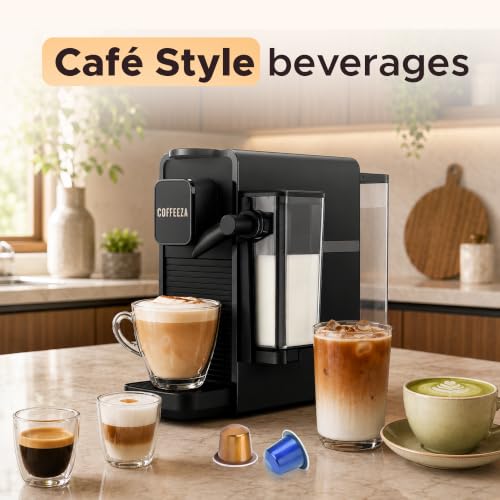 Image of COFFEEZA Lattisso Z Pod Coffee Machine | Cappuccino, Espresso & Lungo Maker | 20 Bar Italian Pump | Integrated Milk Frother | Compatible Nespresso Original Capsules