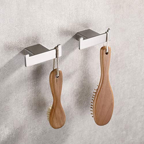 TASTOS Square Towel Hook Brushed Nickel 2Pack, Premium SUS304 Stainless Steel Bathroom Hooks Robe Coat Towel Holder Brushed Nickel Finilish