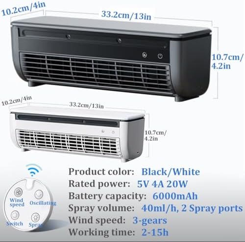 Portable Wall-Mounted Air Conditioner Fan with Remote Control - No Drill Design for Kitchen & Bedroom - Stylish Black & White Wall Air Cooler