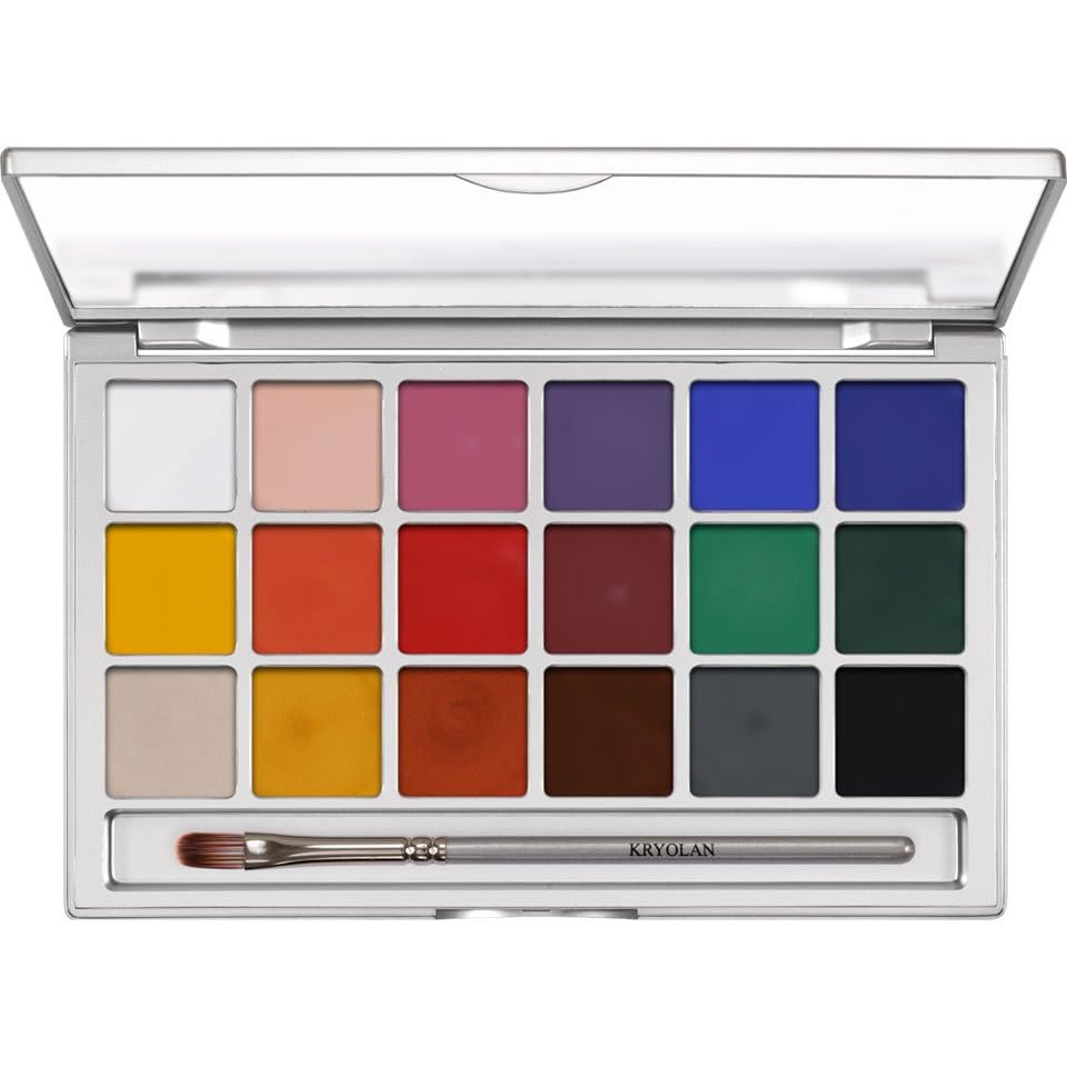 Coloring Vision Special Effects Makeup Palette, 18 Colors (Vivid) | Highly-Pigmented Creamy Stage Makeup | Professional Theater, Cosplay, Costume, SFX Face Paint Palette With Mirror & Brush…