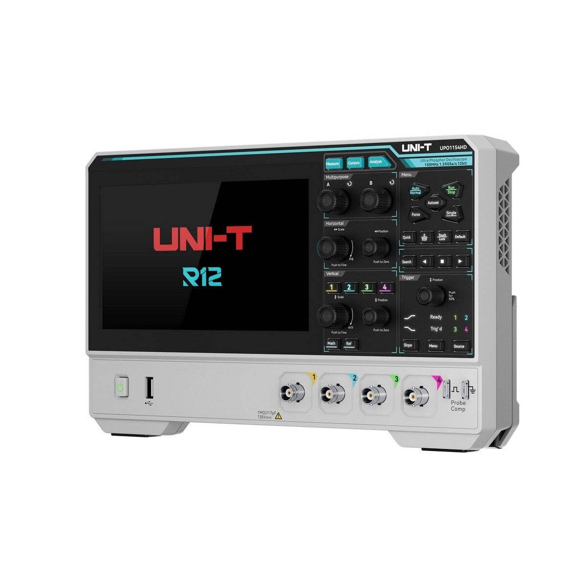 UNI-T UPO1154HD Digitales Oszilloskop, 12-Bit 4-K, 1.25GSa/s 100Mpts, 100.000wfms/s Ultra Phosphor 3.0, 7 Zoll Touch-Display, UART I2C SPI CAN LIN (150MHz 4-K)