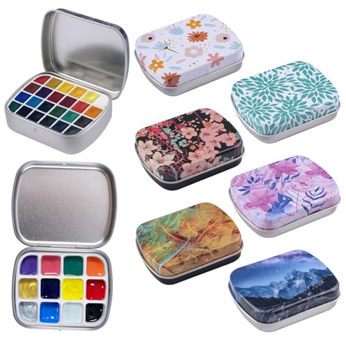 WANDIC 6 PCS Mini Watercolour Box,Water Coloring Set 12-Well Empty Watercolor Palette Small Paint Storage Vintage Flower Pattern for Parties Art Lessons