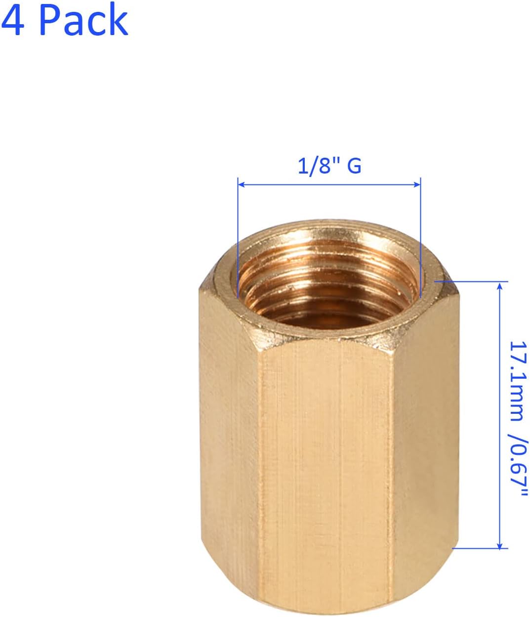M METERXITY 4 Pack Female Thread Pipe Fitting - 1/8" G Female Thread Hex Rod Pipe Fitting, Fast Coupler Adapter, Apply to Air Compressor, (17.1mm, Gold Tone)