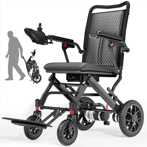 Easwe 19kg Leichter Elektrischer Rollstuhl für Erwachsene 25/50 km Reichweite Tragbar & Faltbarer Elektro-Rollstuhl mit 12Ah Lithium-Akku & 500W Motor für All-Terrain 150kg Tragkraft (1 * 12AH)