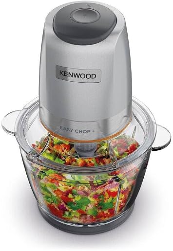 Kenwood Easy Chop+ Glass Chamber Chopper Blender CHP62.400SI - Silver, 500 Watt, 600ml, Ice Crushing, Double Speed, Prepare and Store Cover, Spatula, Quad Blade System, Anti-Slip Mat