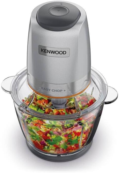 Kenwood Easy Chop+ Glass Chamber Chopper Blender CHP62.400SI - Silver, 500 Watt, 600ml, Ice Crushing, Double Speed, Prepare and Store Cover, Spatula, Quad Blade System, Anti-Slip Mat