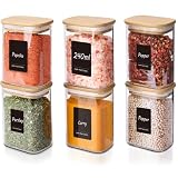 ComSaf Gew&uuml;rzgl&auml;ser mit Etiketten 240 ml &times; 6，Vorratsgl&auml;ser, Gew&uuml;rzbeh&auml;lter Glas Rechteck mit Holzdeckel, Gew&uuml;rzdosen Luftdichte f&uuml;r Spice, Kr&auml;uter, Tee, Kaffee, Curry, K&uuml;che & Vorratsschrank
