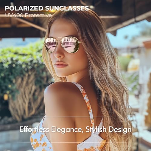DADA-PRO Aviator Sunglasses for Men Women Polarized Retro Vintage Shades, Mirrored for Driving, UV Protection (Rose Gold/Mirrored Lens) by DADA-PRO - Used condition - Image 2