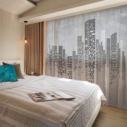 Voile draperies fenêtre à œillets au design abstrait et moderne - 3
