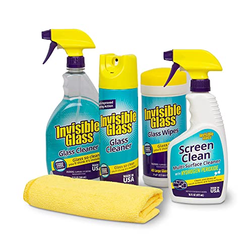 Invisible Glass 99612 Home Glass Spray Kit Includes Premium Glass Cleaner Spray and Glass Cleaner Wipes, Screen Clean Multi-Surface Cleaner and Microfiber Perfect All-In-One Household Cleaning Set
