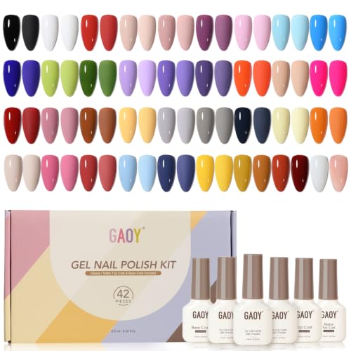 GAOY 42 Pcs Gel Nail Polish Kit, Pink White Red Jelly Nude Colors...