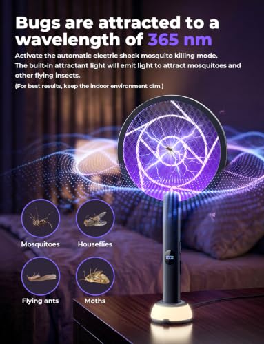 Image of YISSVIC Electric Fly Swatter Bug Zapper Racket Dual Modes (Black Beige)