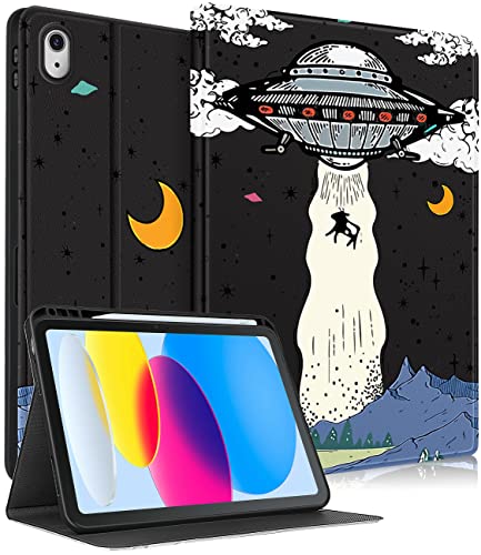Uppuppy for iPad 10th Generation Case 10.9 Inch, for iPad 11th(A16) 2025 Girls Cute Boys Kids Women Folio Cover with Pencil Holder UFO Cool Design Funny Fun Men Teens Tablet Cases for Apple 10/11
