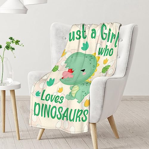 Dinosaur Blanket Gifts - 60"x80" Cute Throw for Girls - Green Soft Fuzzy Blankets for Bed, Couch & Living Room