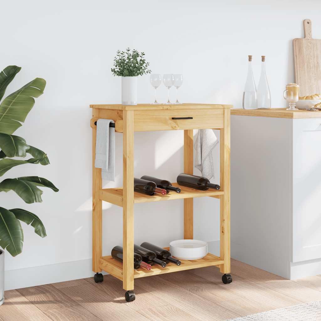 MONZA - Carrito de cocina (60 x 40 x 88,5 cm, madera maciza de pino, cera de miel, con cajón y estantes, para ordenar y almacenar la cocina)