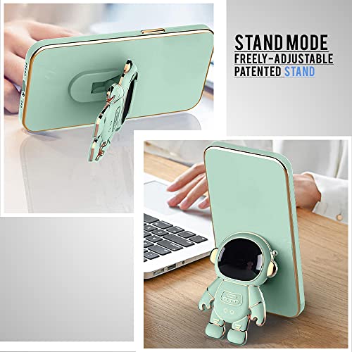 Image of KARWAN️ 3D Astronaut with Folding Stand Back Cover Case Compatible for Vivo Y21 | Slim electroplated case | Stand case | Soft TPU | Space Astro Theme | Camera Protection-Mint