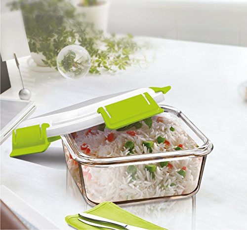 Treo Borosilicate Square Bake n lock container 510 ml- Green