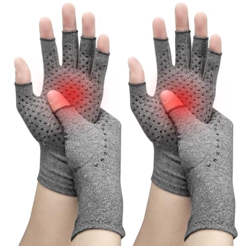 DRNAIETY 2-Pair Arthritis Compression Gloves- for Hand Arthritis, Carpal Tunnel Pain, Rheumatoid Arthritis, RSI, Fingerless, Anti-Slip, Breathable Gloves for Men & Women, Typing, Daily Use(M, Gray)