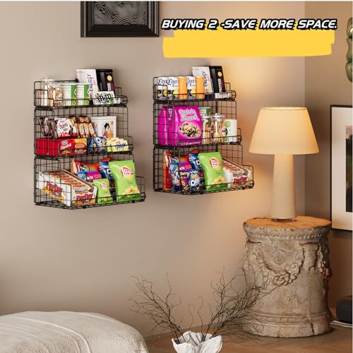 X-cosrack Stackable Wire Basket 3 Tier Countertop& Wall Mounted Metal Storage Basket for Kitchen Pantry Cabinet, Muti-functional Open Front Bin Organizer for Food Fruit Snack, Black by X-cosrack - Image 7