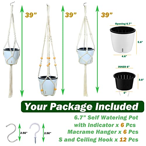 6 Pack-Macrame Plant Hanger With 6.7" Self-Watering Planter With Water Indicator For Spider Plants, Devil's Ivy,Plant Hangers Indoor With Self Watering Pots For Indoor Plants #TOP1