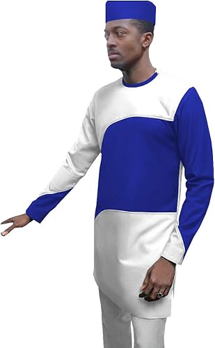 Ropa tradicional africana para hombres Dashiki Top Pant sombrero 3 piezas traje conjunto Ankara camisa con pantalones chándal algodón, S, 11 1