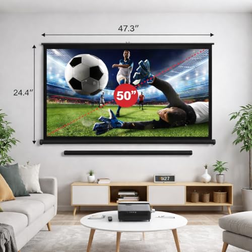 Image of Japard 50 Inch Projector Screen Portable Floor Standing16:9 HD Floor Rising Retractable Tabletop Projector Screen with Stable Stand Compact Mobile Screen, Office, Classroom