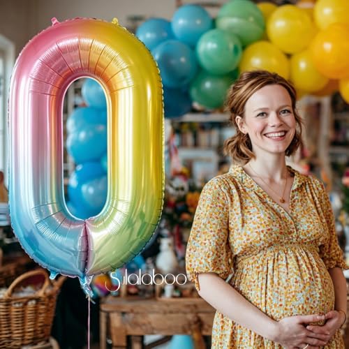 Image of Rainbow Gradient Number 0 Balloon 40 Inch Big Large Balloons 0-9 | 0th Helium Foil Mylar Number Balloons for Birthday Anniversary Party Decorations
